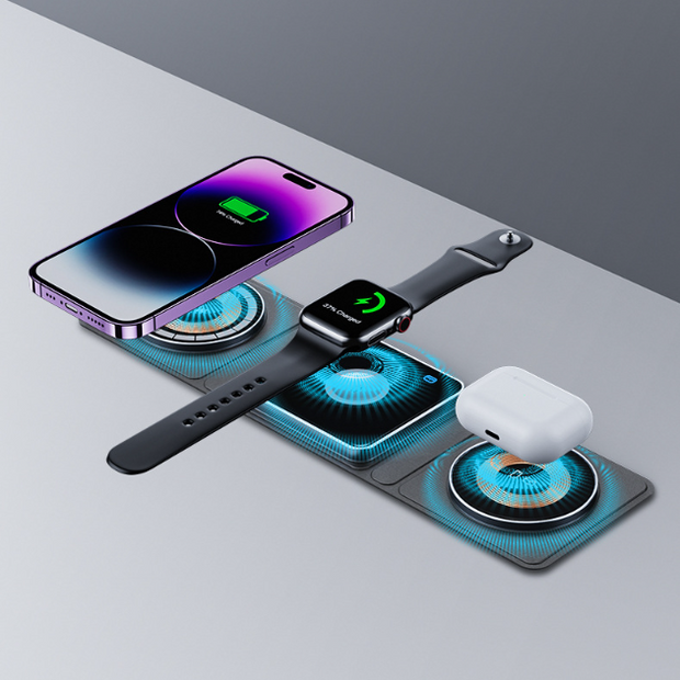 Ultimate 3-in-1 Magnetic Folding Wireless Charger Station: Transparent Fast Charging for iPhone, IWatch, and Airpods My Store