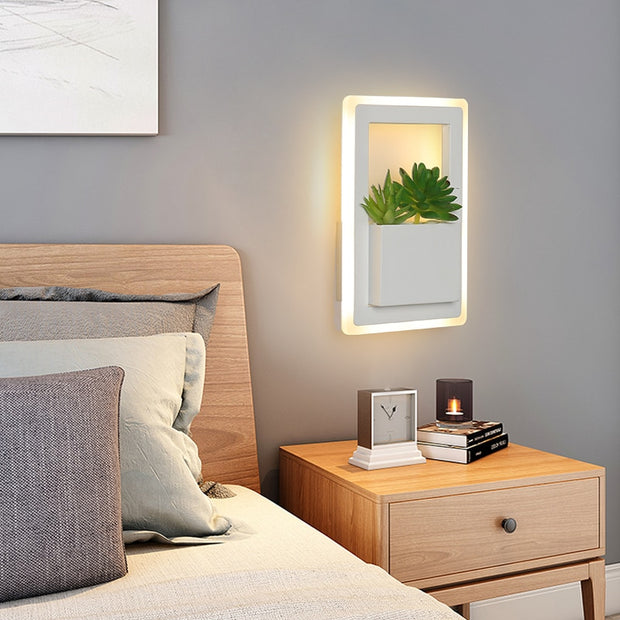 Modern LED Bedside Wall Lamp White Color with Plant LED Wall Lights for Bedroom Living Room Wall Sconce